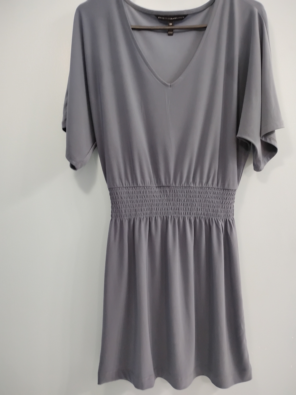 White House Black Market Gray V-Neck Smocked Waist Dress Size XS